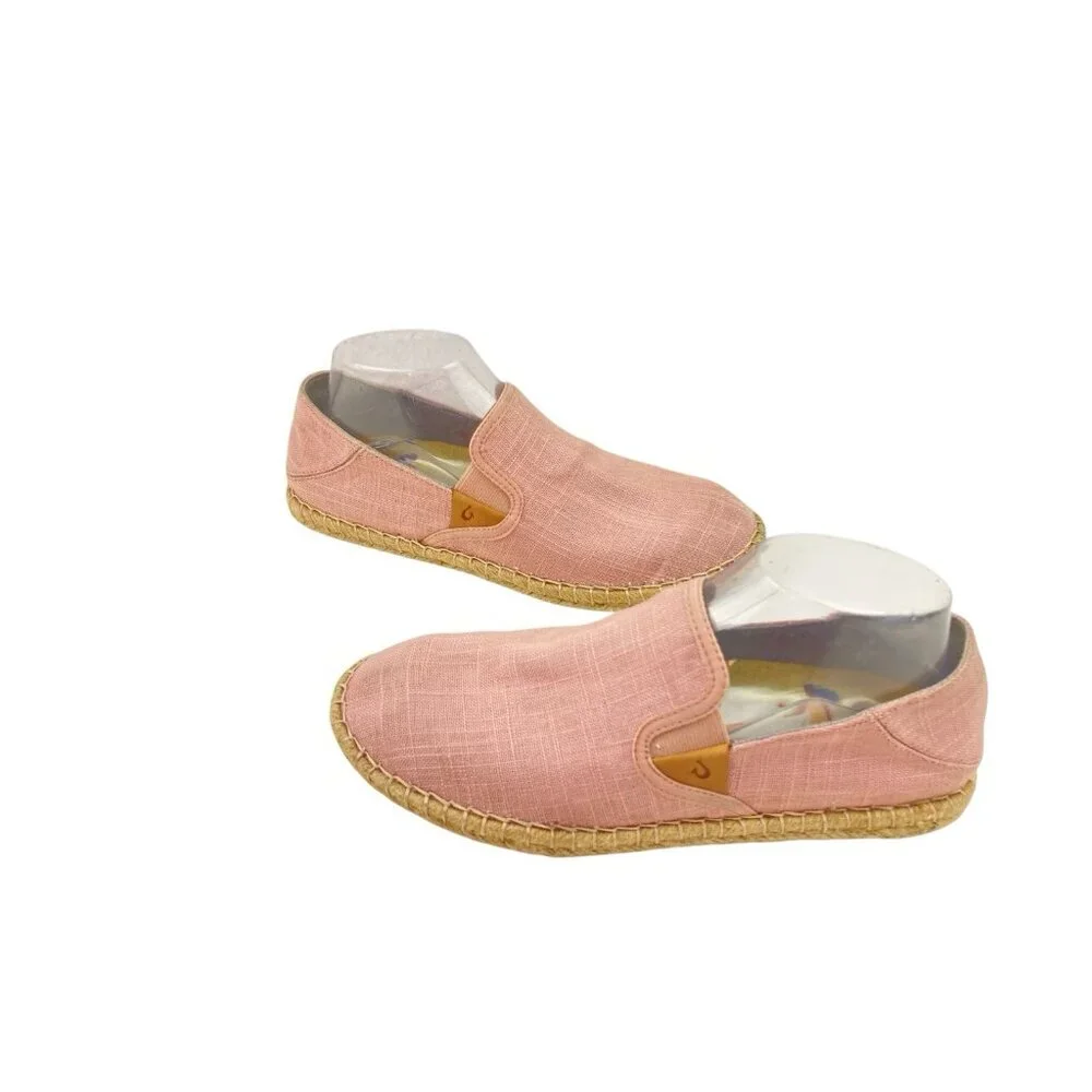 *Olukai Pink Kaula Pa'a Kapa Espadrilles Shoes Womens Size 8 Fold Heel Slip On